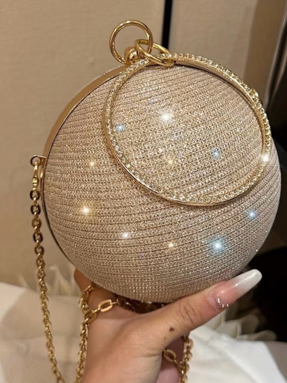 New Clutch, Evening Purse Gold Sphere Wristlet